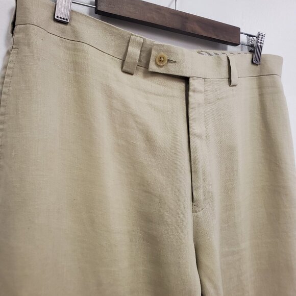 Calvin Klein Mens Mid Rise Linen Pants Size 34R Tan Beach Costal Preppy Vacation - Picture 2 of 11